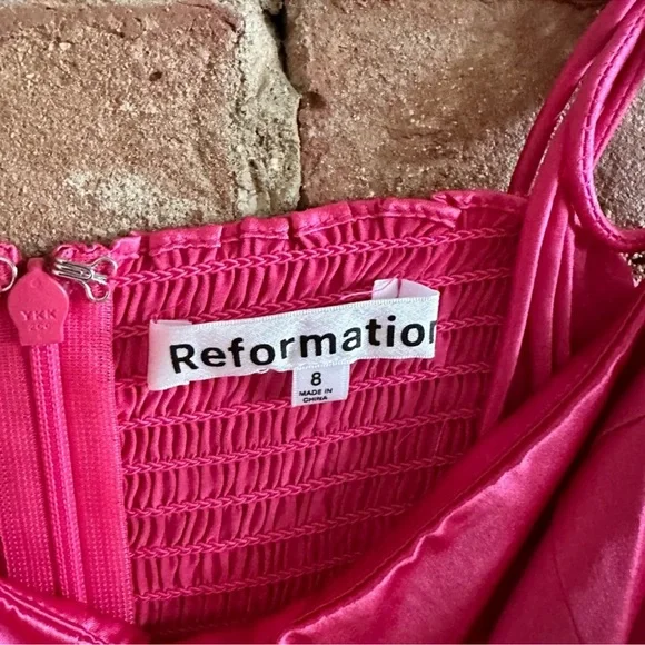 Reformation Fuchsia Pink Strapless Maxi Dress with Thigh Slit - Picture 2 of 4